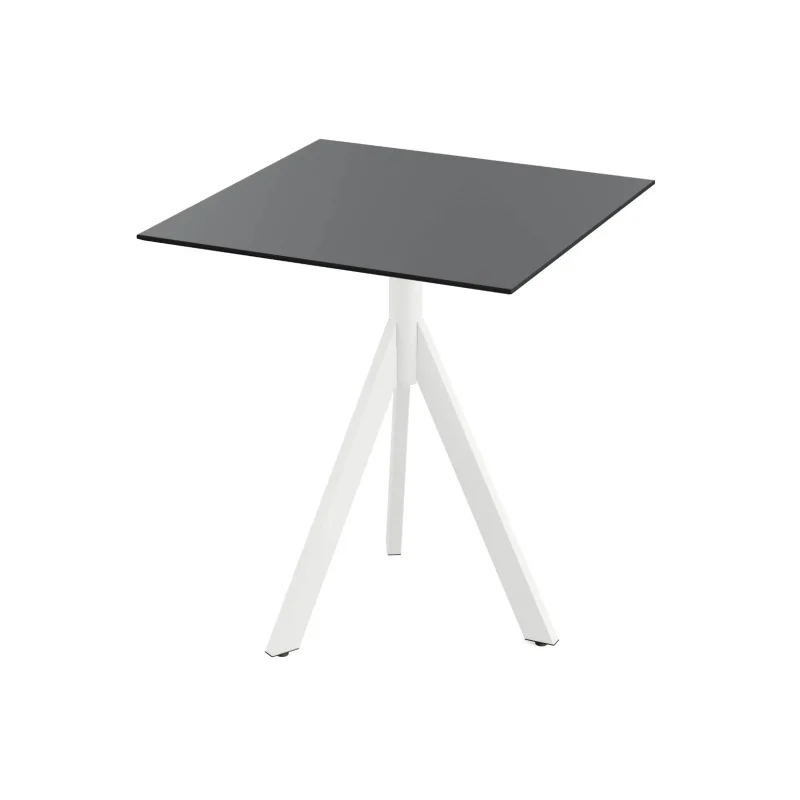 Authentique Table de Bistrot avec Piètement Blanc Infinity Tripod et Plateau HPL Noir - 70 x 70 cm