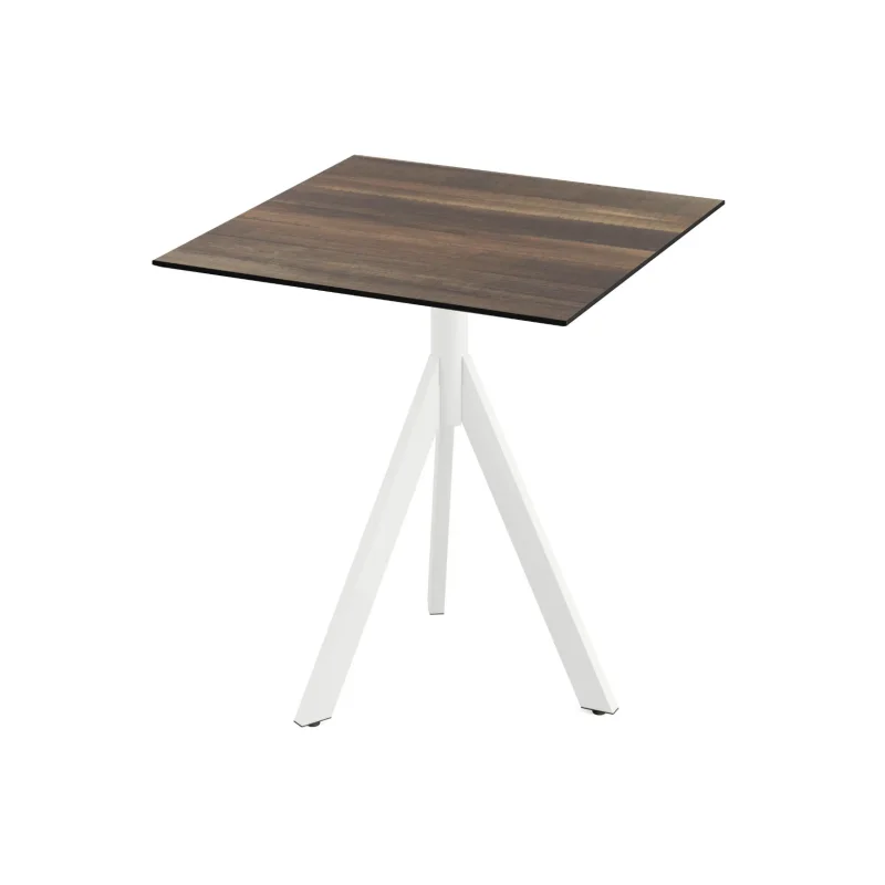 Réduction Table de Bistrot avec Piètement Blanc Infinity Tripod et Plateau HPL Tropical Wood - 70 x 70 cm