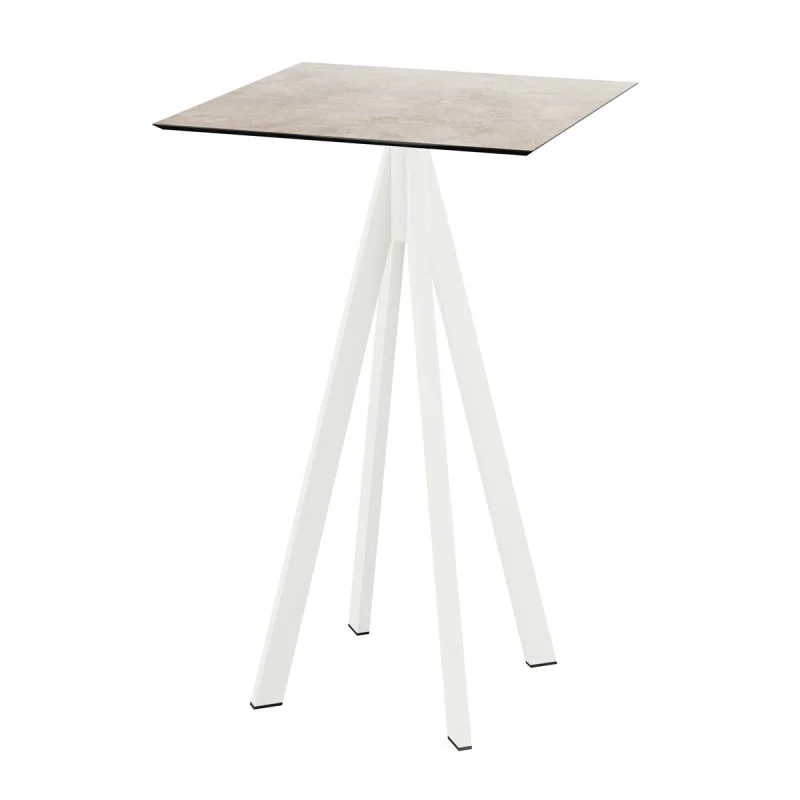 Nouvelle Collection Mange-Débout Infinity Piètement Blanc et Plateau Moonstone - 70 x 70 cm