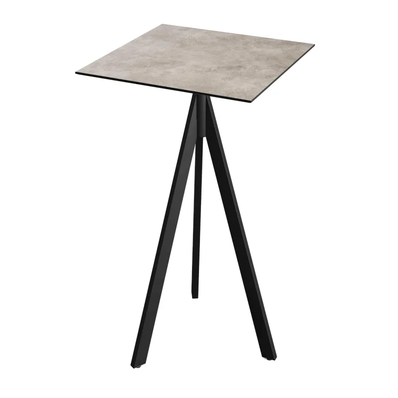 Certifié Mange-Debout Infinity Tripod avec Piètement Noir et Plateau HPL Moonstone - 70 x 70 cm