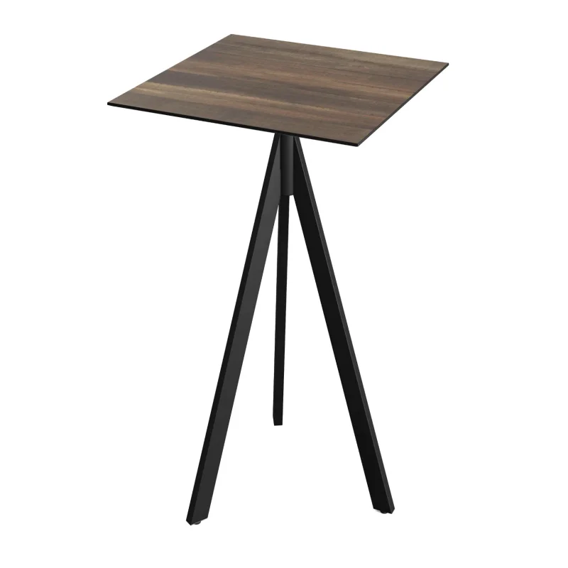 Meilleur Choix Mange-Debout Infinity Tripod avec Piètement Noir et Plateau HPL Tropical Wood - 70 x 70 cm