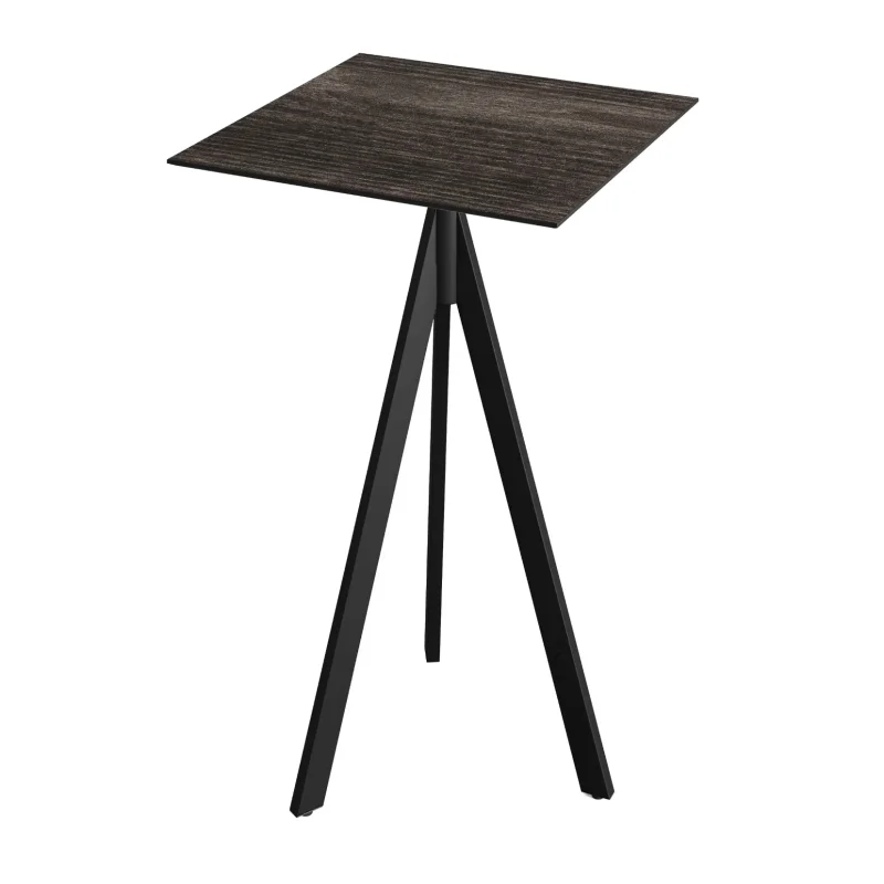 Achetez Aujourd’hui Mange-Debout Infinity Tripod avec Piètement Noir et Plateau HPL Riverwashed Wood - 70 x 70 cm