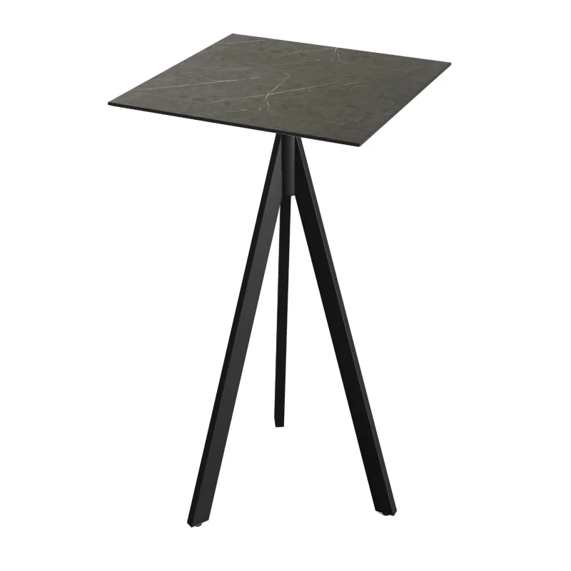 Petit Prix Mange-Debout Infinity Tripod avec Piètement Noir et Plateau HPL Midnight Marble - 70 x 70 cm