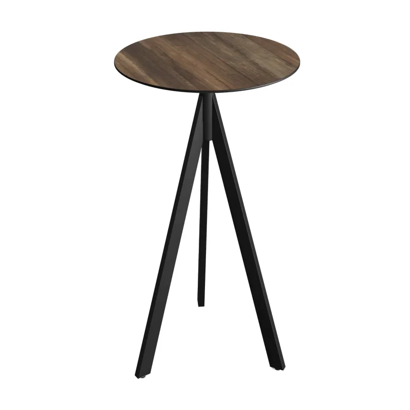 Mange-Debout Infinity Tripod avec Piètement Noir et Plateau HPL Tropical Wood - Ø 70 cm Certifié