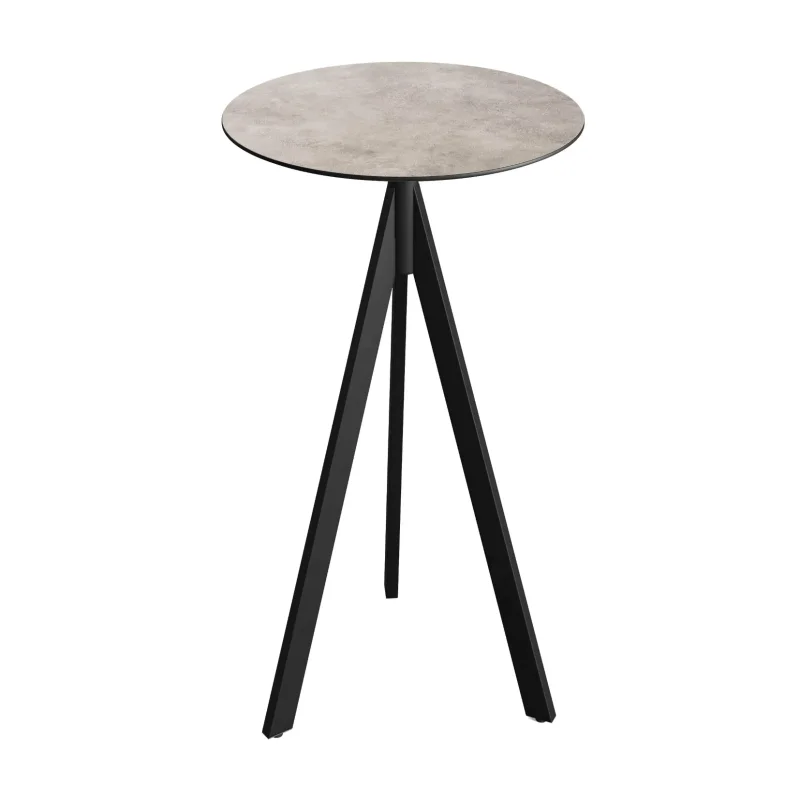 Certifié Mange-Debout Infinity Tripod avec Piètement Noir et Plateau HPL Moonstone - Ø 70 cm