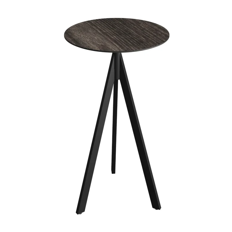 Mange-Debout Infinity Tripod avec Piètement Noir et Plateau HPL Riverwashed Wood - Ø 70 cm Vente Directe