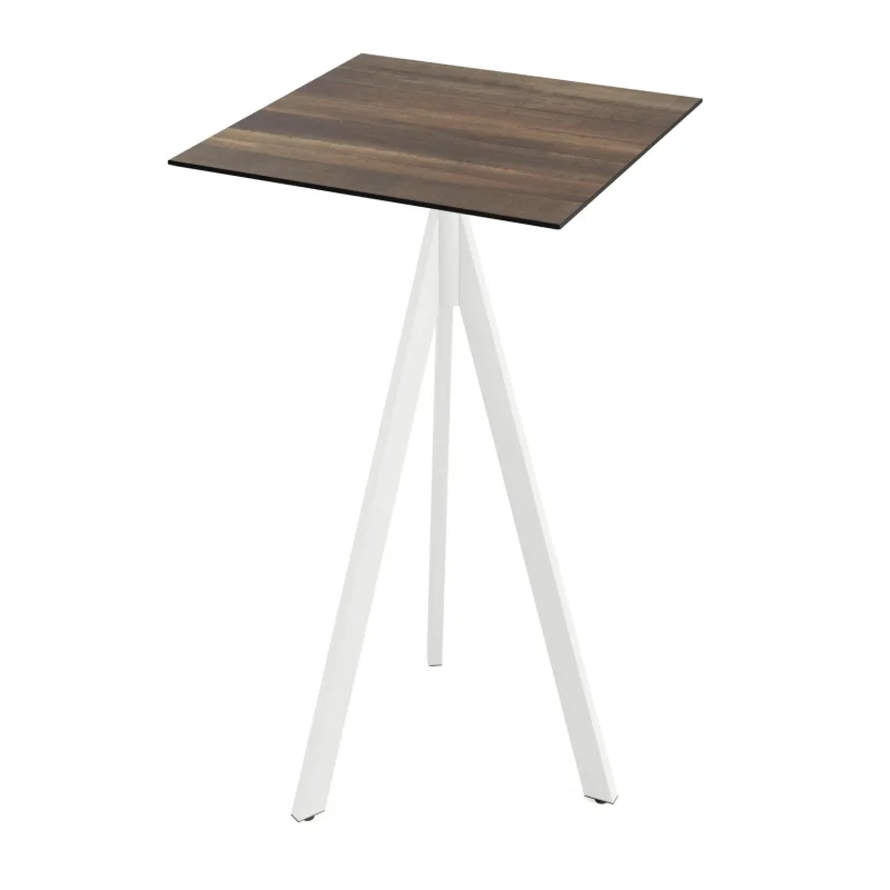 Mange-Debout Infinity Tripod avec Piètement Blanc et Plateau HPL Tropical Wood - 70 x 70 cm Livraison Gratuite