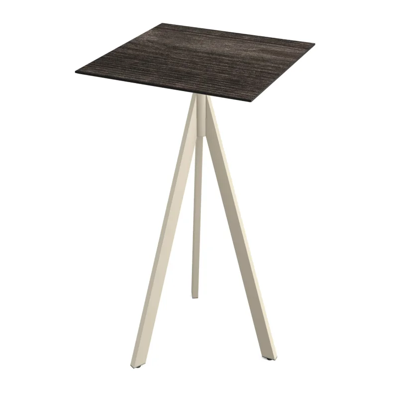 Dernière Chance Mange-Debout Infinity Tripod avec Piètement Sable et Plateau HPL Riverwashed Wood - 70 x 70 cm
