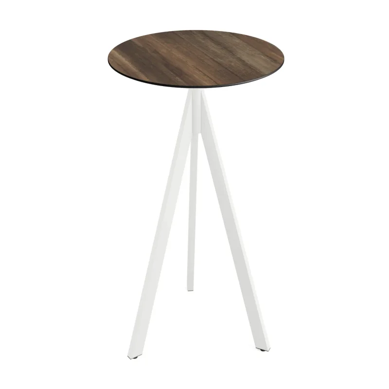 Mange-Debout Infinity Tripod avec Piètement Blanc et Plateau HPL Tropical Wood - Ø 70 cm Retour Gratuit