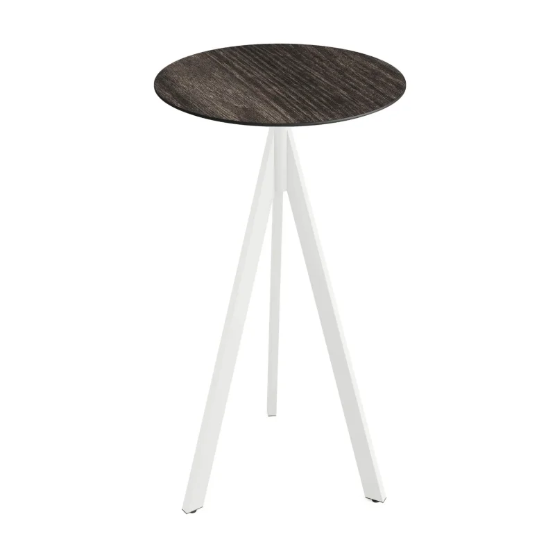 Mange-Debout Infinity Tripod avec Piètement Blanc et Plateau HPL Riverwashed Wood - Ø 70 cm Offre Limitée
