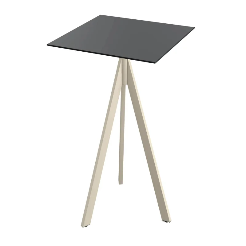 Solde Mange-Debout Infinity Tripod avec Piètement Sable et Plateau HPL Noir - 70 x 70 cm