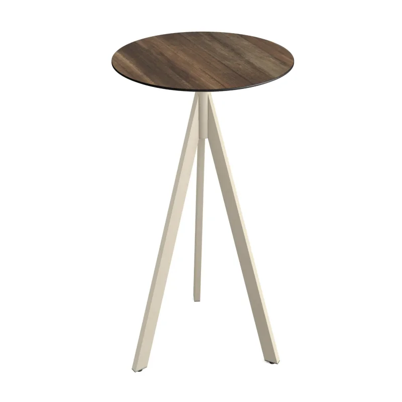 Livraison Gratuite Mange-Debout Infinity Tripod avec Piètement Sable et Plateau HPL Tropical Wood - Ø 70 cm