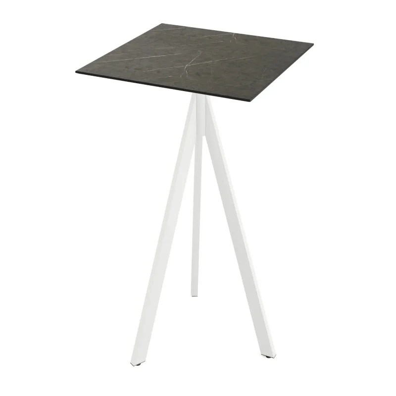 Bon Marché Mange-Debout Infinity Tripod avec Piètement Blanc et Plateau HPL Midnight Marble - 70 x 70 cm