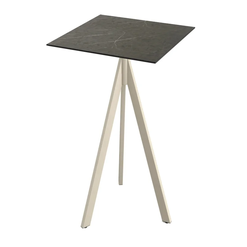 Nouveauté Mange-Debout Infinity Tripod avec Piètement Sable et Plateau HPL Midnight Marble - 70 x 70 cm