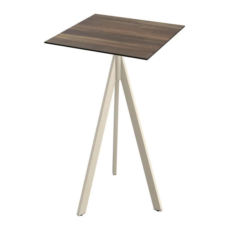 Mange-Debout Infinity Tripod avec Piètement Sable et Plateau HPL Tropical Wood - 70 x 70 cm Achetez Aujourd’hui