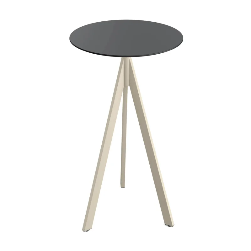 Bon Marché Mange-Debout Infinity Tripod avec Piètement Sable et Plateau HPL Noir - Ø 70 cm