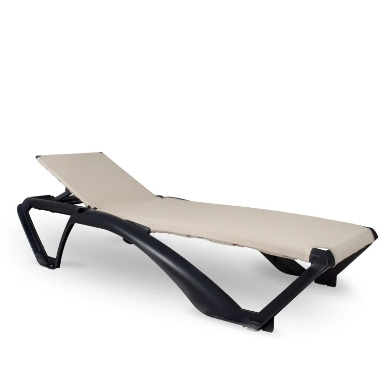 Meilleur Prix Chaise Longue Marina Club - Gris Foncé et Beige - Lot de 2