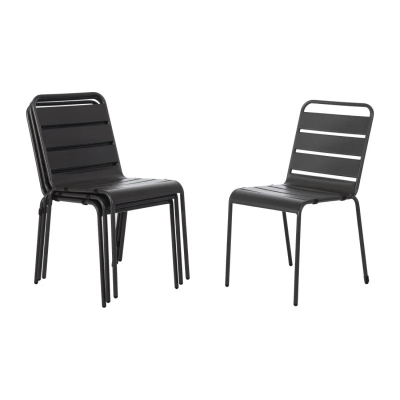 Acheter En Ligne Chaise Empilable à Lattes Grise en Acier - Lot de 4