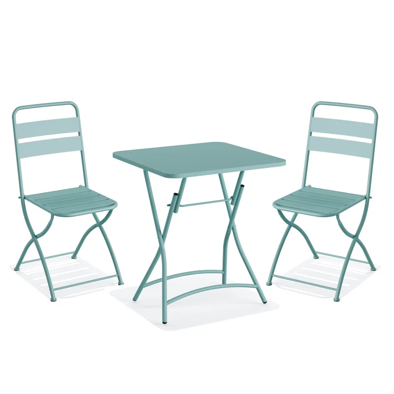 Seulement Aujourd’hui Ensemble Chaises et Table de Bistrot Pliable en Métal - Bleu