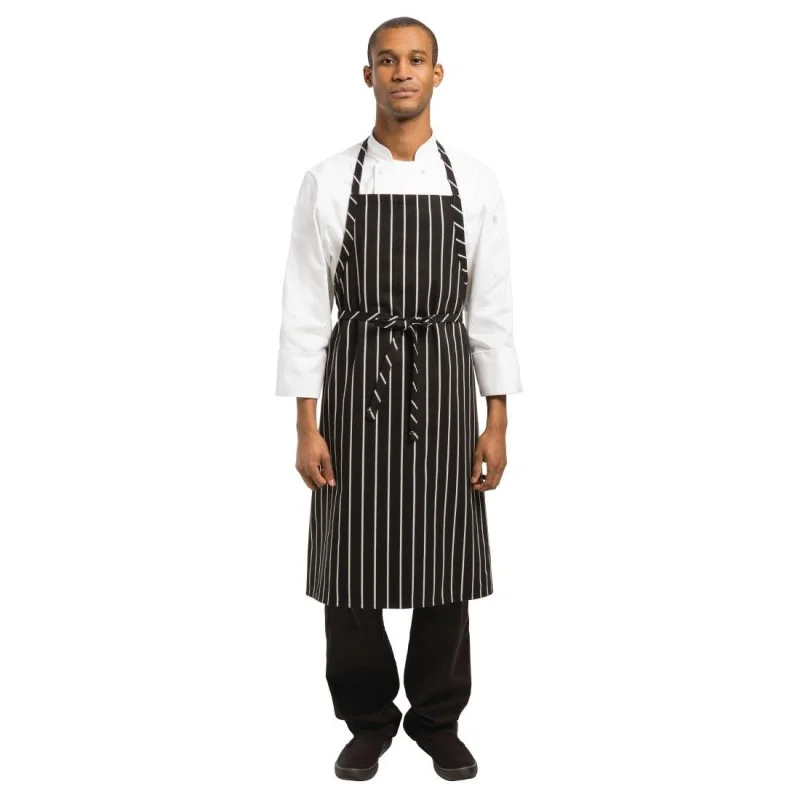 Tablier Bavette Tissé Premium à Rayures Noires et Blanches Prix Promo