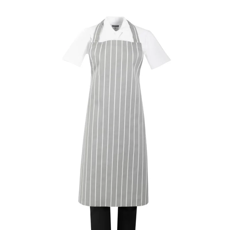 Tablier Bavette Rayé Gris et Blanc Haute Qualité