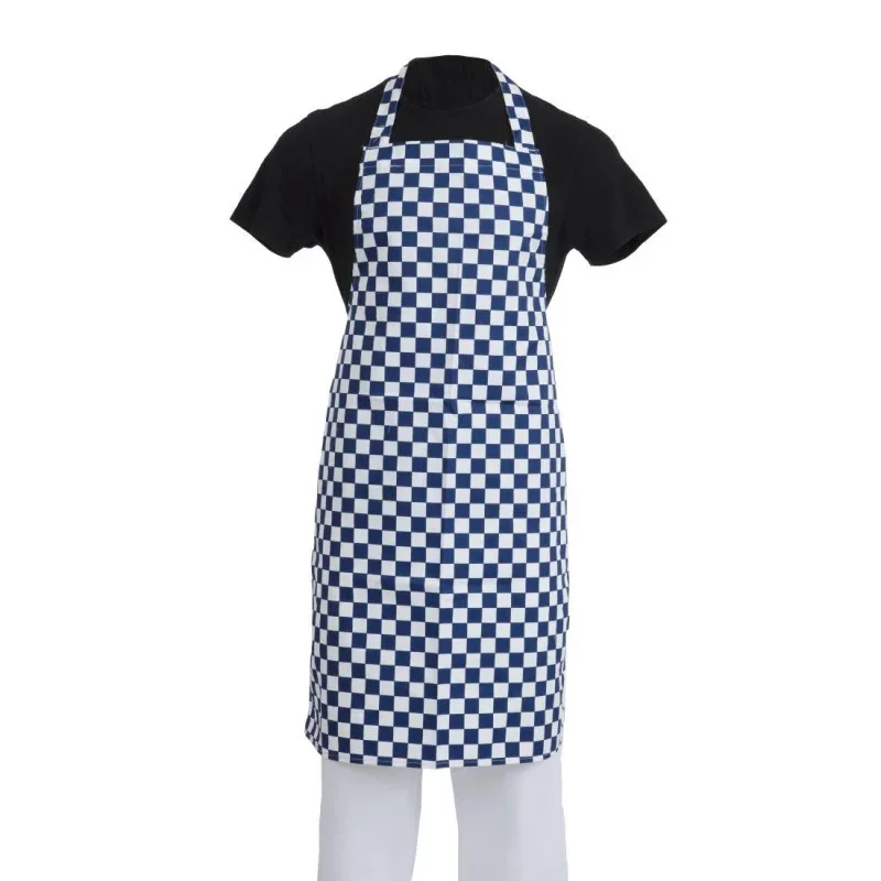 Jusqu’à Épuisement Des Stocks Tablier Bavette à Damier Bleu et Blanc en Polycoton - 710 x 970 mm