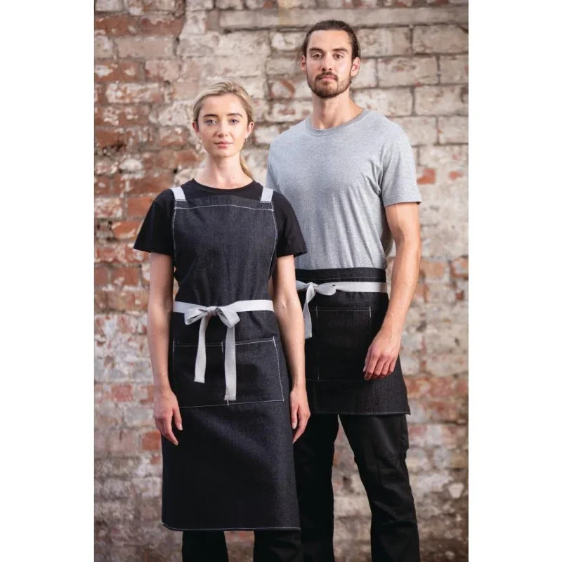 Tablier de Serveur court Denim Noir Southside - 400 x 760 mm Offre Limitée