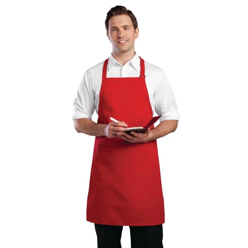 Nouveauté Tablier Bavette avec Tour De Cou Réglable et Double Poche Rouge - 610 x 860 mm