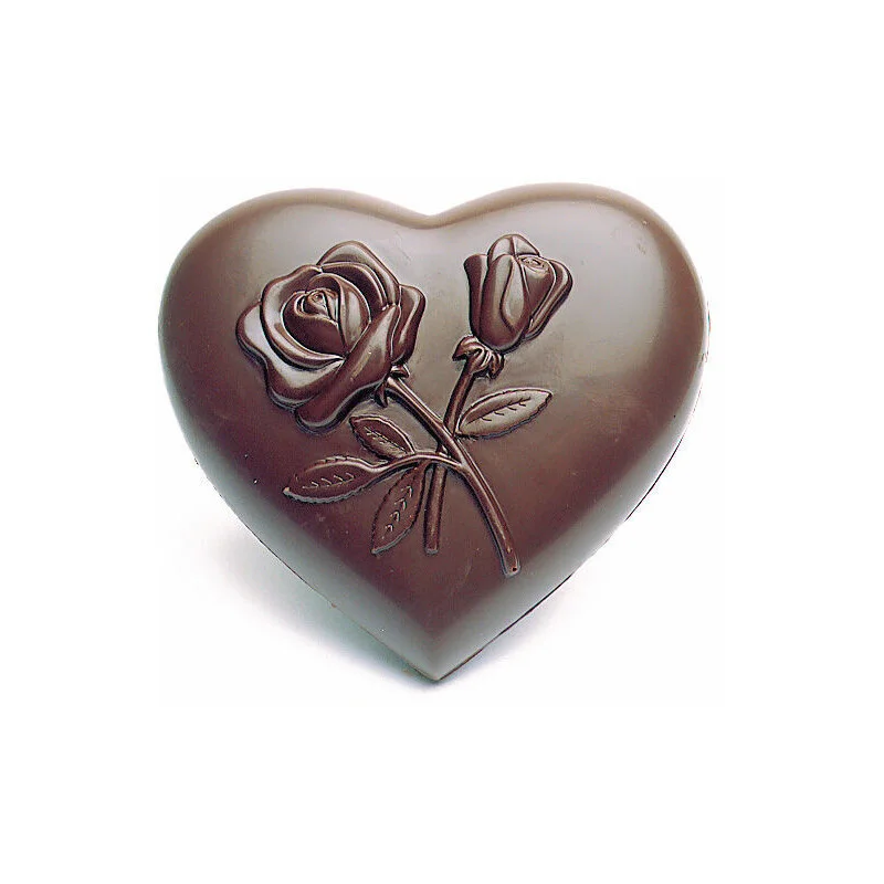 Achat Immédiat Plaque Coeur Décoré Fleurs en Chocolat - 4 Empreintes