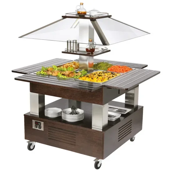 Buffet bain-marie central inox avec 4 bacs gn 1/1 h150 et température 90°c Meilleur Prix
