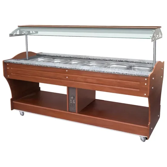 Buffet bain-marie central inox monophasé - avec 6 bacs gn 1/1 h150 mm température +90°c puissance 4,5 kw Livraison Gratuite