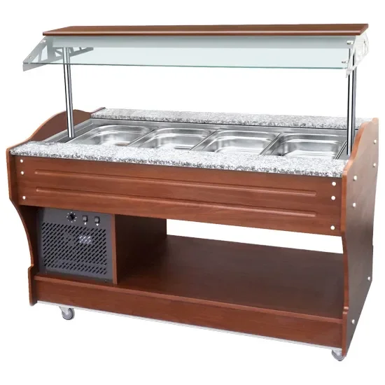 Certifié Buffet froid à île réfrigération statique avec 4x gn 1/1 h=150 mm température 0/+10°c