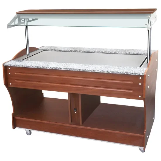 Buffet neutre à île plan inox hotte fixe avec 4x gn 1/1 - 1550 x 900 x 1310 mm Offre Spéciale