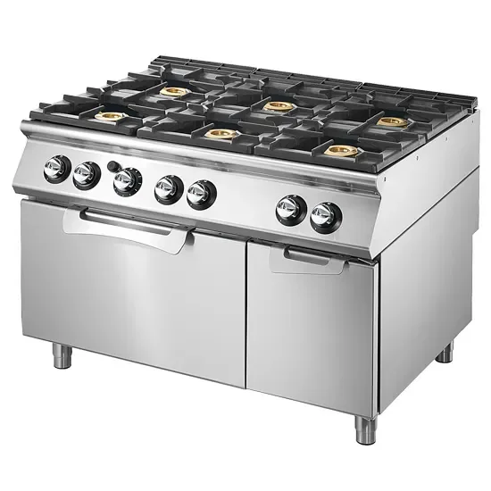 Cuisinière gaz sur four gaz statique gn 2/1 avec 6 brûleurs puissance 33,8 kw Meilleur Prix