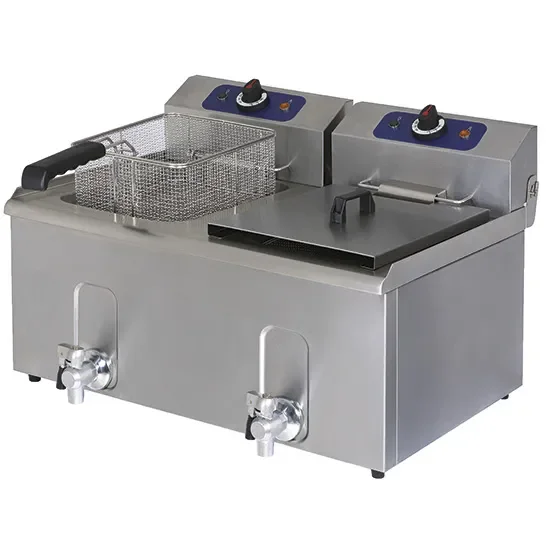 Paiement Sécurisé Friteuse électrique de table inox avec robinet de vidange et 2 cuves 8+8 l