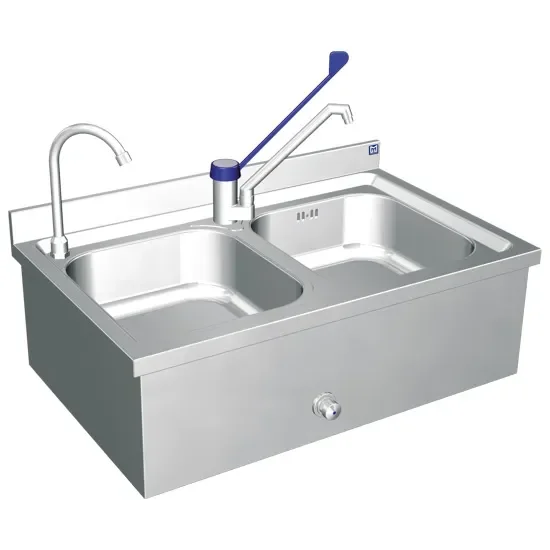 Acheter En Ligne Lave-mains mural inox 2 cuves commande à genou format 800 x 506 x 256 mm