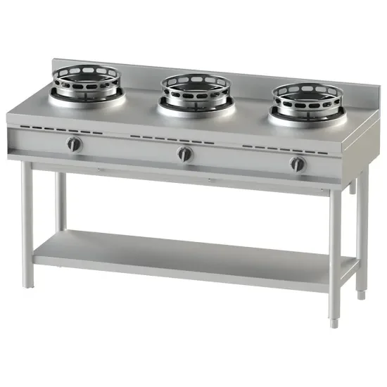 Livraison Express Plan de cuisson wok à gaz avec étagère 3 brûleurs puissance 39 kw