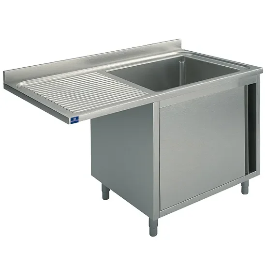 Offre Limitée Plonge sur armoire inox 1 porte battante bac à droite avec passage lave vaisselle 1200x600 mm