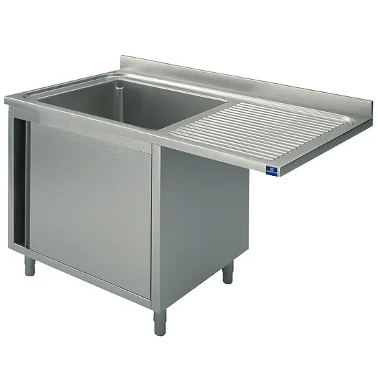 Plonge sur armoire inox 1 porte battante bac à gauche - avec passage lave vaisselle 1200x700 mm Acheter Direct