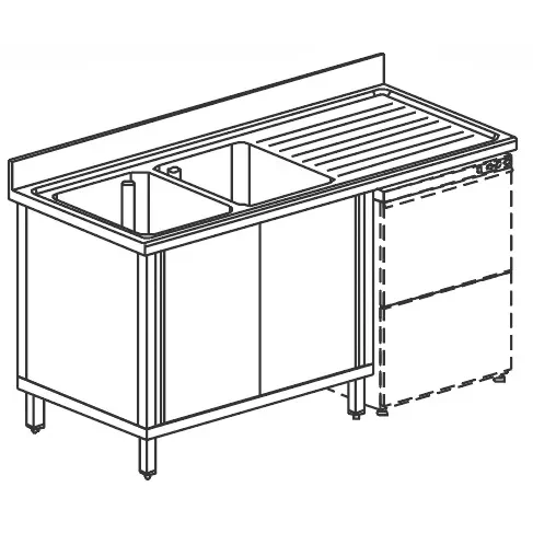 Plonge sur armoire inox 2 portes coulissantes 2 bacs à gauche - 1600x600 mm Meilleur Choix