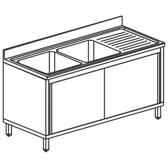 Plonge sur armoire inox 2 bacs égouttoir à droite portes coulissantes 1800x600 mm Super Prix