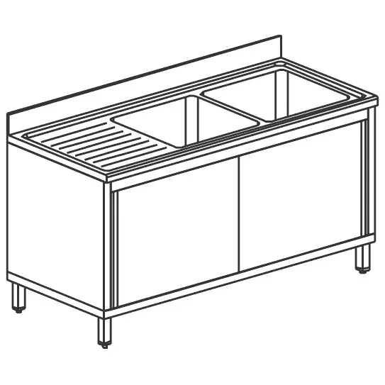 Paiement Sécurisé Plonge sur armoire inox 2 bacs avec égouttoir à gauche portes coulissantes 2000x600 mm