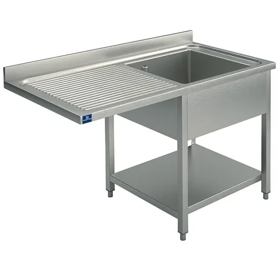 Réduction Plonge inox sur piètement avec étagère inférieure 1 bac à droite 1300x700 mm