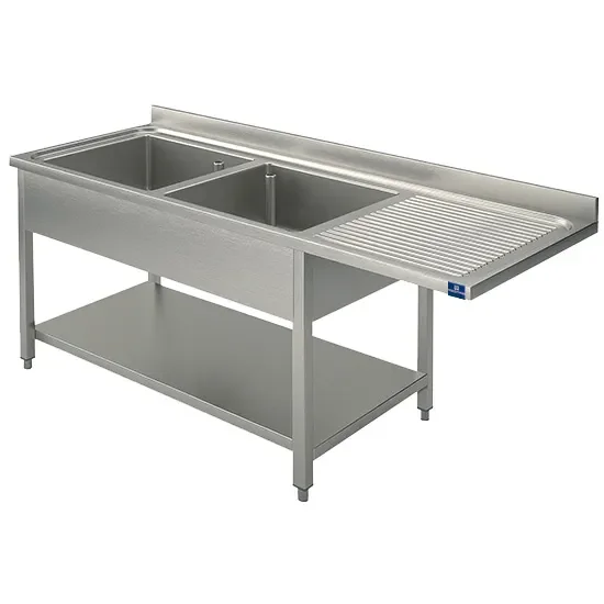 Solde Plonge inox sur piètement avec étagère inférieure 2 bacs à gauche 1800x700 mm