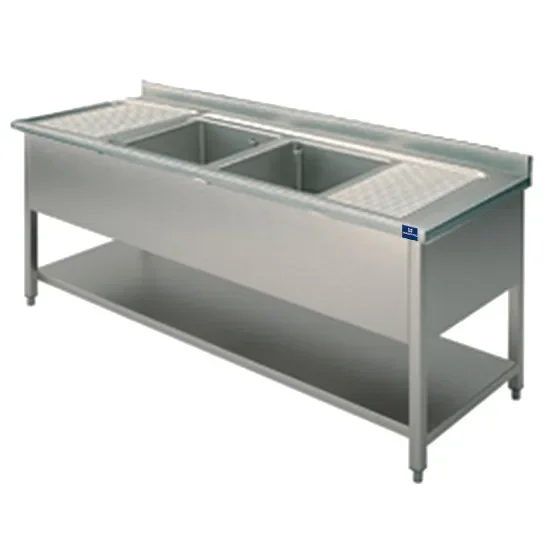 Plonge inox 2 bacs avec 2 égouttoirs et étagère basse 2000 x 700 x 850 mm Dernière Chance