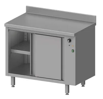 Meuble bas maintien chaud inox adossée avec placard chauffant portes coulissantes 1200x600x900 Réduction