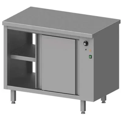Meuble bas maintien chaud inox traversante avec placard chauffant portes coulissantes 1300x800x900 Meilleur Prix