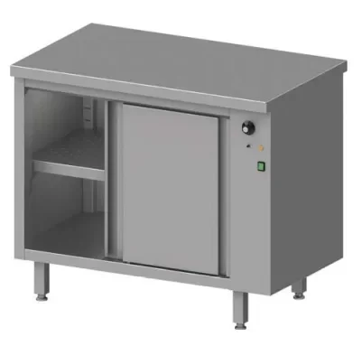 Expédié Aujourd’hui Meuble bas maintien chaud inox centrale avec placard chauffant portes coulissantes 1600x600x900 soudée