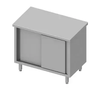 Meuble bas table de travail inox centrale avec portes coulissantes 1100x800x900 soudée Pas Cher
