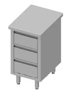 Meuble bas table de travail inox centrale avec trois tiroirs 450x800x900 soudée Usine Directe